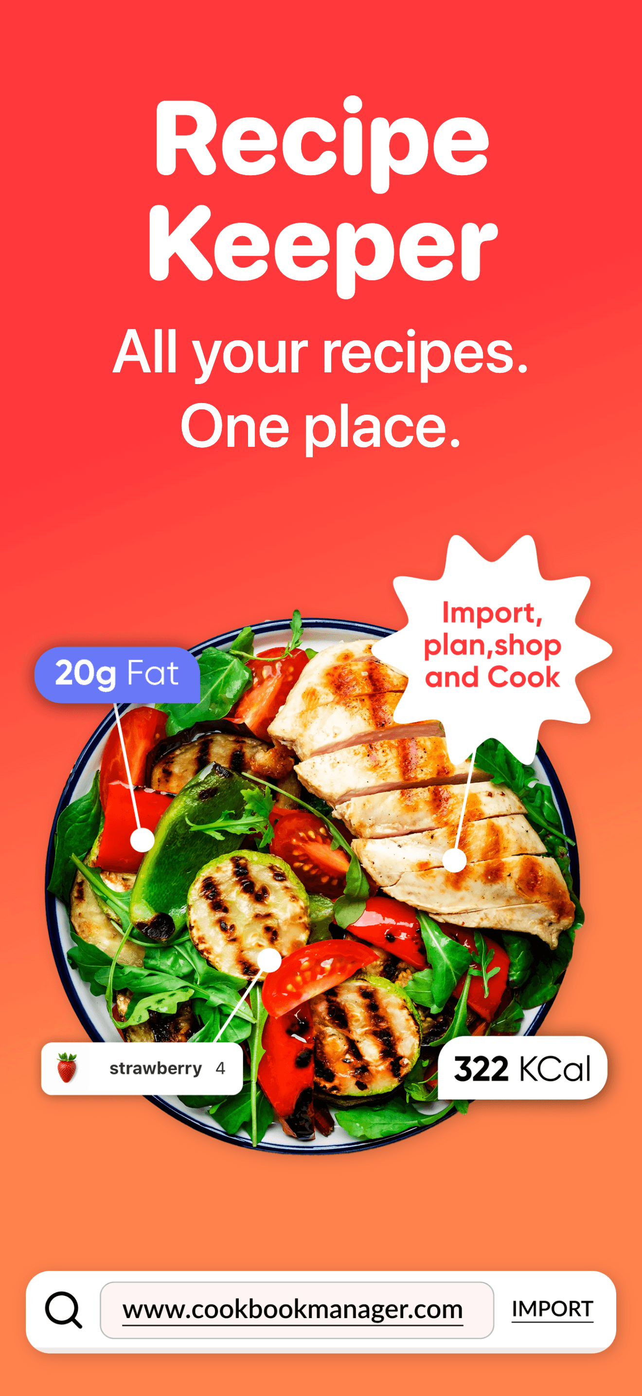AppScreens output showing a recipe keeper screenshot with campaign-style food artwork and editable captions.
