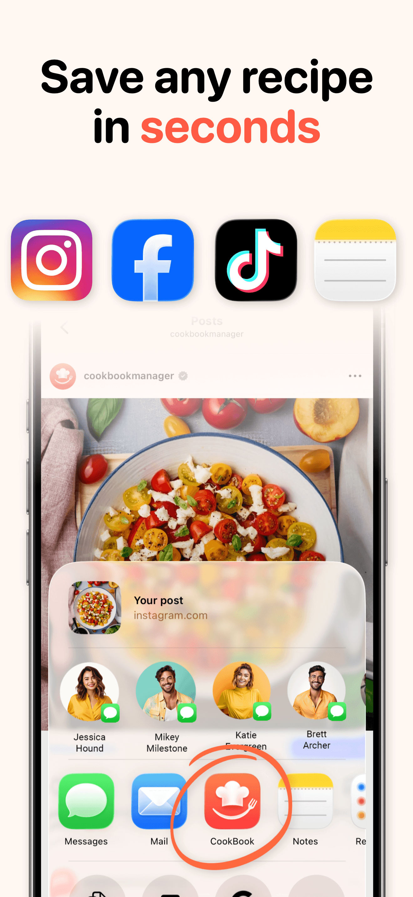 AppScreens output showing a save recipe screenshot with social import visuals and a framed app screen.