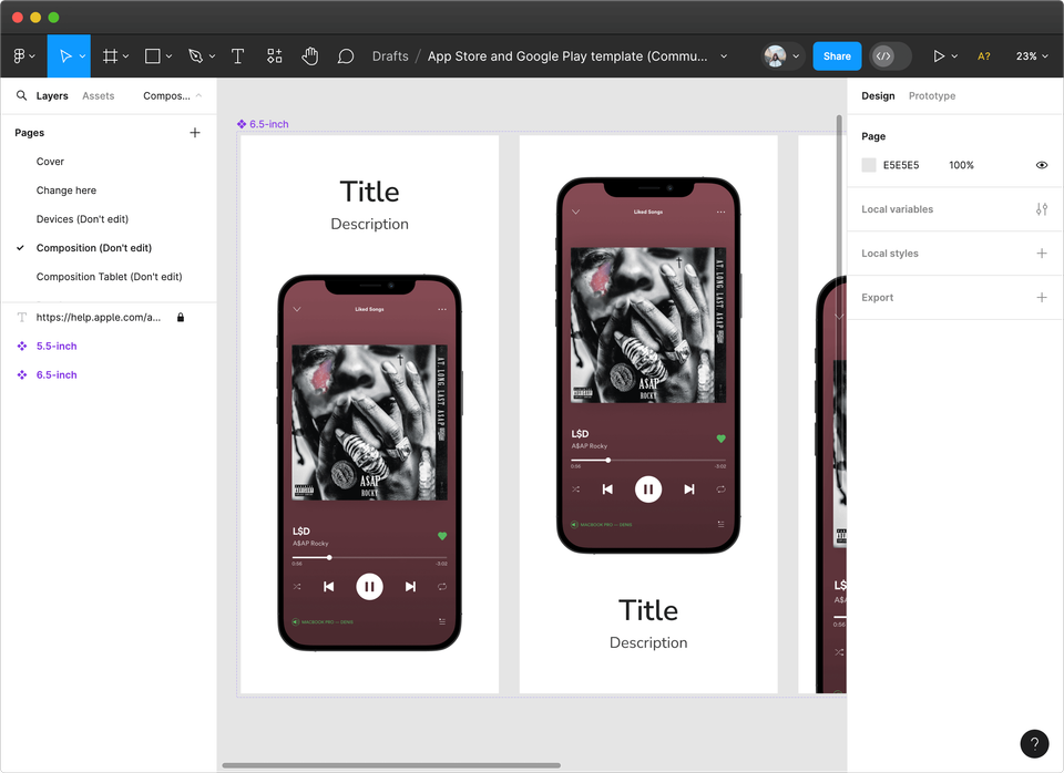 Design software workspace used to create custom app store screenshot graphics.