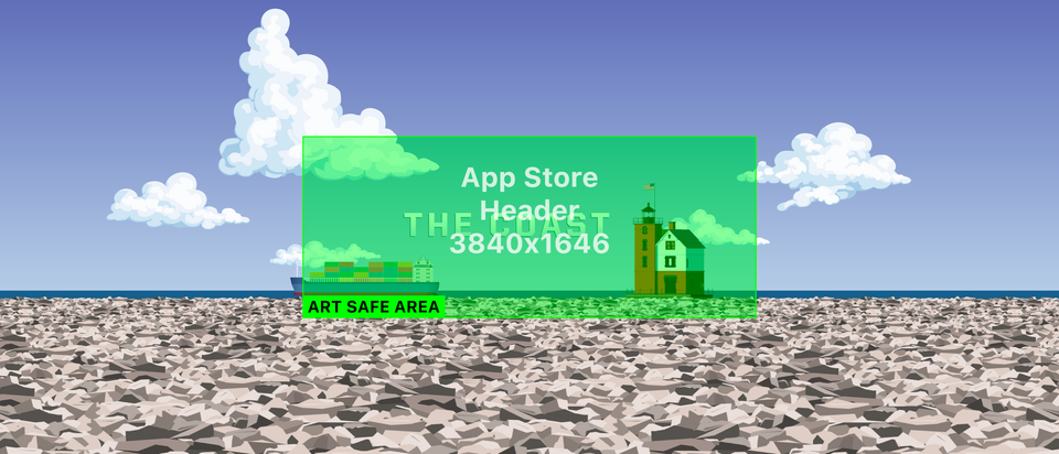 Apple Product page header template showing the 3840 by 1646 pixel canvas and centered artwork safe area.