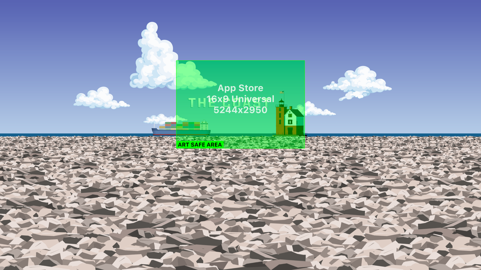 Apple Universal Creative Asset template showing the 5244 by 2950 pixel 16:9 canvas and centered artwork safe area.
