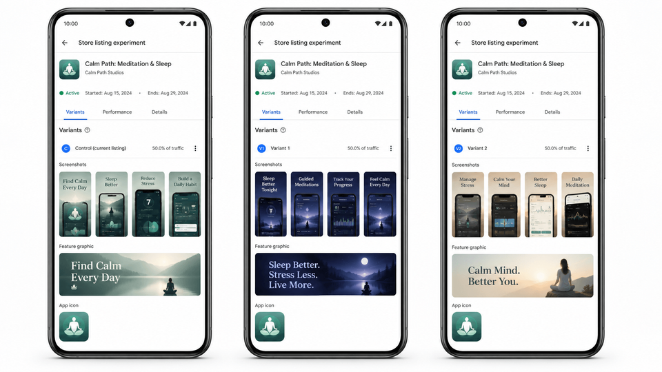 Google Play experiment screenshot assets prepared in AppScreens.